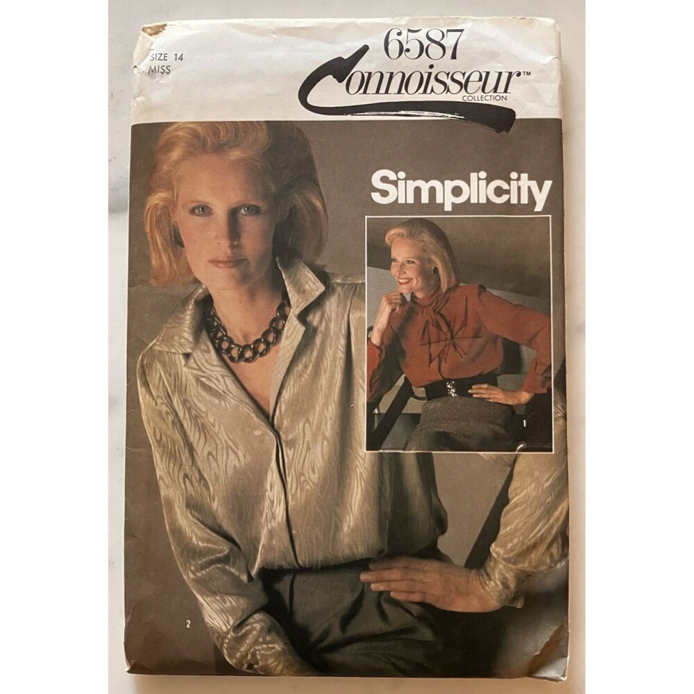 SIMPLICITY 6587 MISSES PLEATED FRENCH CUFF FLY FRONT BLOUSE PATTERN SZ 14‎ UNCUT